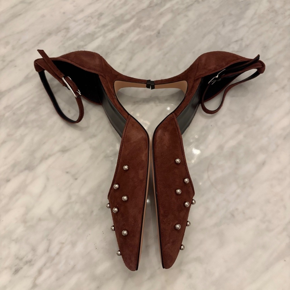 J. Crew Colette Burgundy Italian Suede Studded Slingback Heels Size 10M NWT - Picture 9 of 10
